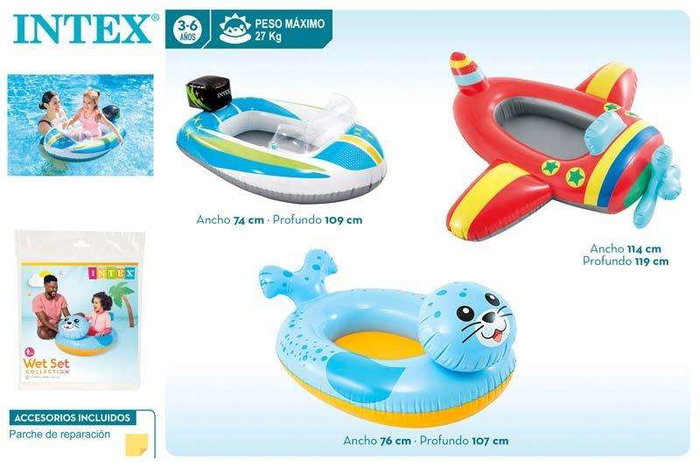 Intex - Canot pneumatique pour enfant 3-6 ans, modèles surtidos (Abeille 112*99 cm, Avion 119*114 cm, Loutre 107*76 cm) en PVC