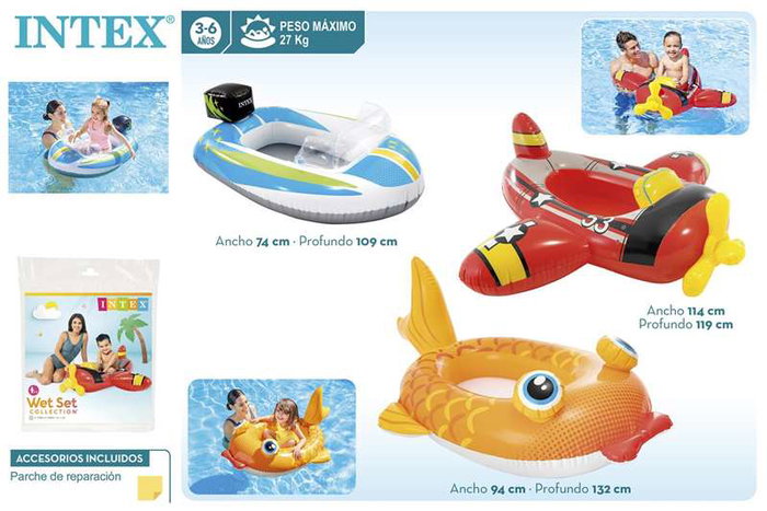 Intex - Canot pneumatique pour enfant 3-6 ans, modèles surtidos (Abeille 112*99 cm, Avion 119*114 cm, Loutre 107*76 cm) en PVC