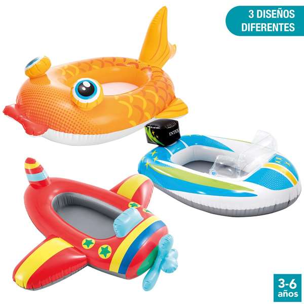 Intex - Canot pneumatique pour enfant 3-6 ans, modèles surtidos (Abeille 112*99 cm, Avion 119*114 cm, Loutre 107*76 cm) en PVC