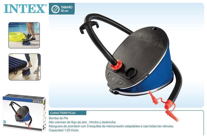 Intex - Pompe à pied gonfleur grande taille 30 cm - Pompe manuelle pour piscine, matelas, jouets - PVC - Pour enfants dès 3 ans