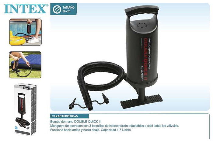 Intex Double Quick II - Pompe à pied manuelle gonfleur pour piscine, spa, matelas, 3 aiguilles incluses