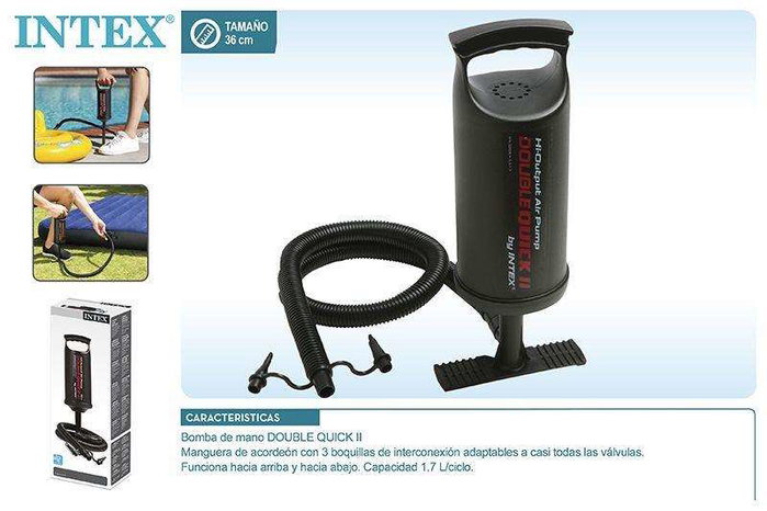 Intex Double Quick II - Pompe à pied manuelle gonfleur pour piscine, spa, matelas, 3 aiguilles incluses