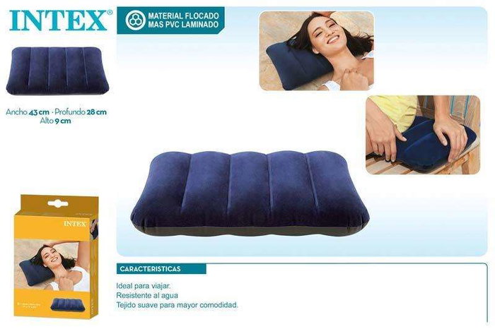 Intex Oreiller de voyage gonflable, dimensions 43 x 28 x 9 cm, tissu flocage doux, PVC, pour enfants 36 mois et plus