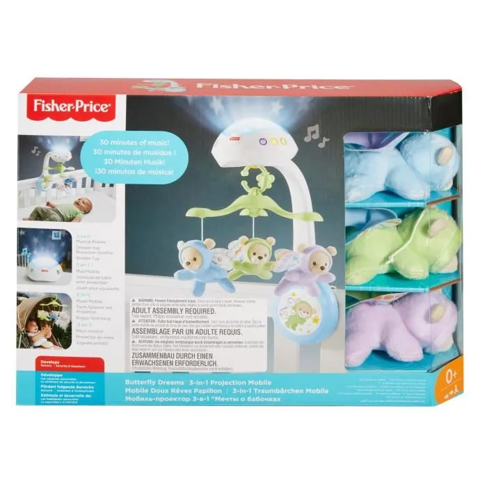 Fisher-Price Mobile Doux Rêves Papillon - Mobile musical pour lit bébé avec piles - Blanc et bleu - Dès la naissance - Modèle CDN41 Fisher-Price Mobile Doux Rêves Papillon - Mobile musical pour lit bébé avec piles - Blanc et bleu - Dès la naissance - Modèle CDN41