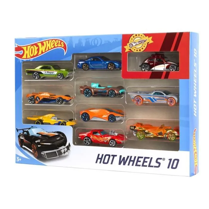 Hot Wheels - Coffret de 10 Véhicules Miniatures Multicolores - 54886 - Jeu de Voitures pour Enfants 3 ans et +