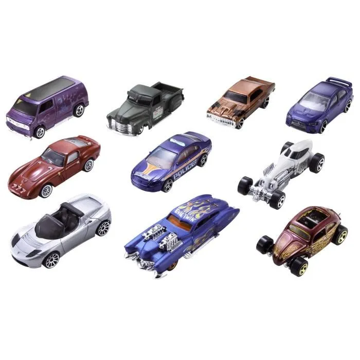 Hot Wheels - Coffret de 10 Véhicules Miniatures Multicolores - 54886 - Jeu de Voitures pour Enfants 3 ans et +