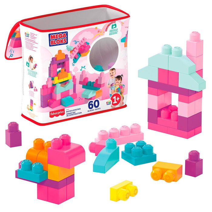 Mega Bloks Sac de construction rose 60 briques