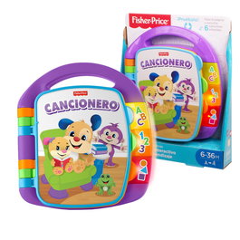 Fisher-Price Livre musical interactif d'apprentissage Ríe y Aprende - 6 langues, avec lumières, apprentissage des lettres, chiffres, formes et couleurs, à partir de 6 mois