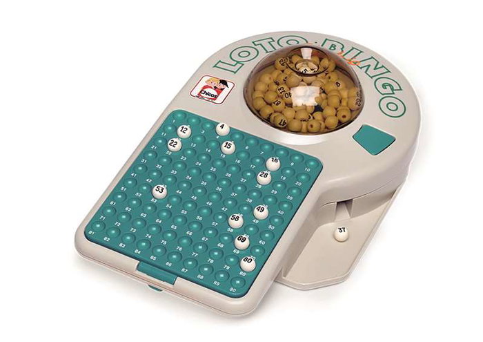 Chicos Bingo électronique avec 24 cartons, 22x37x10 cm - Bombo, cartes, boules et jetons - Plastique - Fonctionne avec 2 piles LR06 Chicos Bingo électronique avec 24 cartons, 22x37x10 cm - Bombo, cartes, boules et jetons - Plastique - Fonctionne avec 2 piles LR06