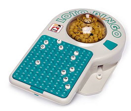 Chicos Bingo électronique avec 24 cartons, 22x37x10 cm - Bombo, cartes, boules et jetons - Plastique - Fonctionne avec 2 piles LR06