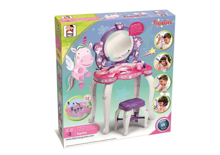 Chicos - Tocador coiffeuse Topstar avec tabouret, 12 accessoires, dimensions 51x56x85 cm, plastique, âge recommandé 3 à 5 ans