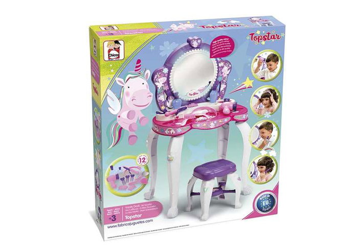 Chicos - Tocador coiffeuse Topstar avec tabouret, 12 accessoires, dimensions 51x56x85 cm, plastique, âge recommandé 3 à 5 ans