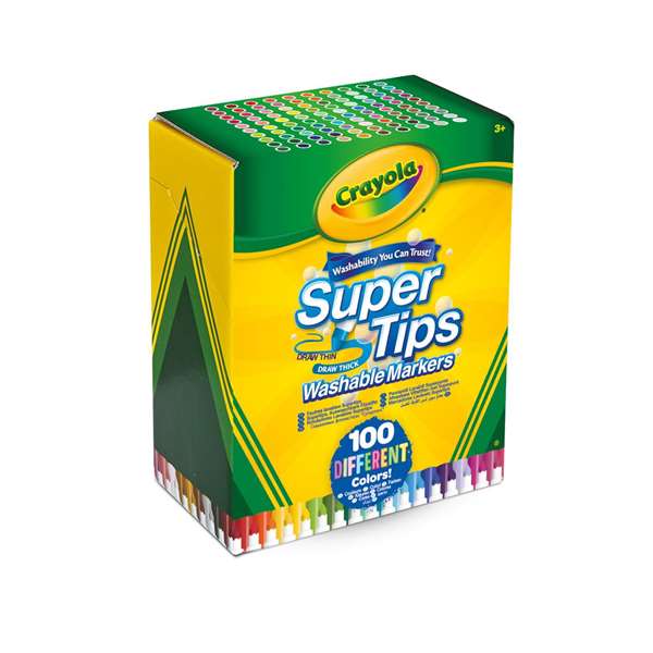 Crayola - Pack de 100 feutres lavables super pointe - Pour coloriage et dessin - Âge recommandé : 3 ans et plus