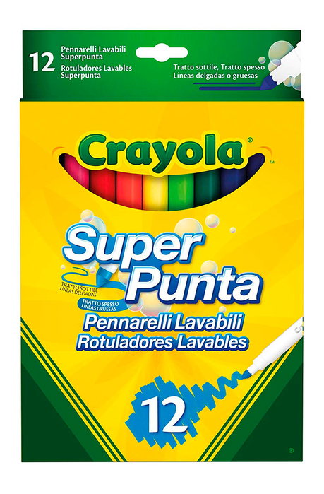Crayola Kit de 12 Marqueurs Lavables à Pointe Conique - Marqueurs Fins/Gros - Pour École et Maison - Réf. 7509 Crayola Kit de 12 Marqueurs Lavables à Pointe Conique - Marqueurs Fins/Gros - Pour École et Maison - Réf. 7509