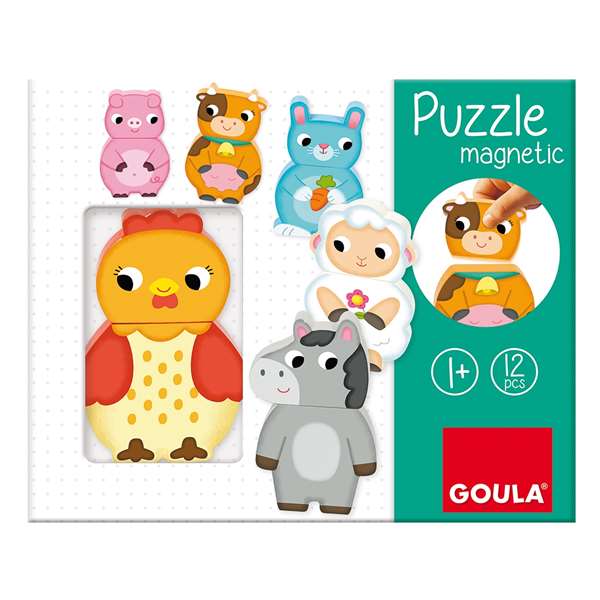 Goula Puzzle magnétique de ferme en bois 12 pièces, animaux interchangeables, à partir de 1 an