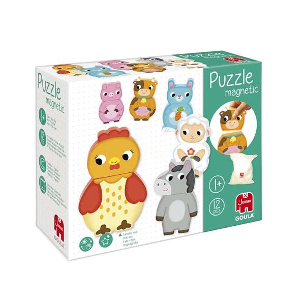 Goula Puzzle magnétique de ferme en bois 12 pièces, animaux interchangeables, à partir de 1 an