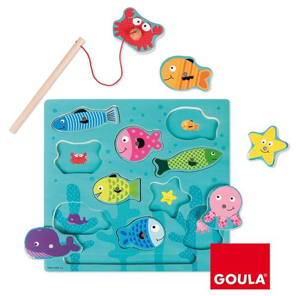 Goula Puzzle magnétique en bois de pêche avec canne à pêche - 11 pièces - 37x29.5x1.5 cm - Pour enfants à partir de 24 mois