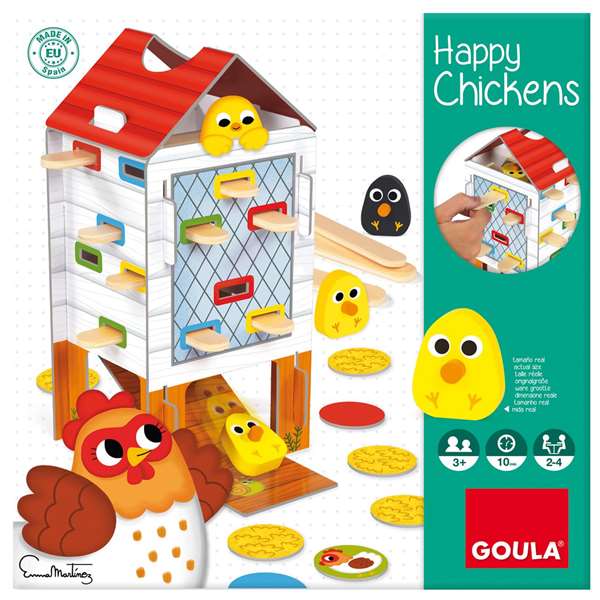 Goula Jeu d'adresse et d'habileté Happy Chickens en bois - Jeu de société pour enfants de 3 à 5 ans - Retirer les bâtons pour trouver les poussins