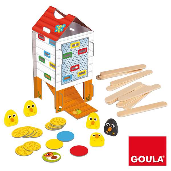 Goula Jeu d'adresse et d'habileté Happy Chickens en bois - Jeu de société pour enfants de 3 à 5 ans - Retirer les bâtons pour trouver les poussins