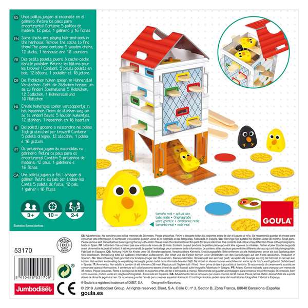 Goula Jeu d'adresse et d'habileté Happy Chickens en bois - Jeu de société pour enfants de 3 à 5 ans - Retirer les bâtons pour trouver les poussins