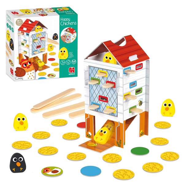 Goula Jeu d'adresse et d'habileté Happy Chickens en bois - Jeu de société pour enfants de 3 à 5 ans - Retirer les bâtons pour trouver les poussins
