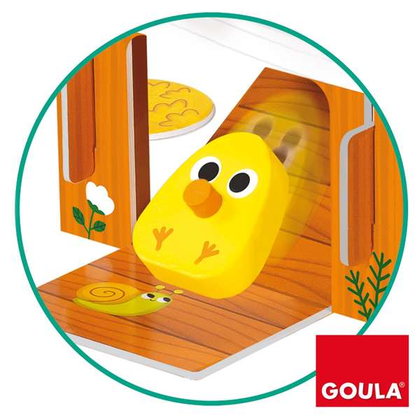 Goula Jeu d'adresse et d'habileté Happy Chickens en bois - Jeu de société pour enfants de 3 à 5 ans - Retirer les bâtons pour trouver les poussins