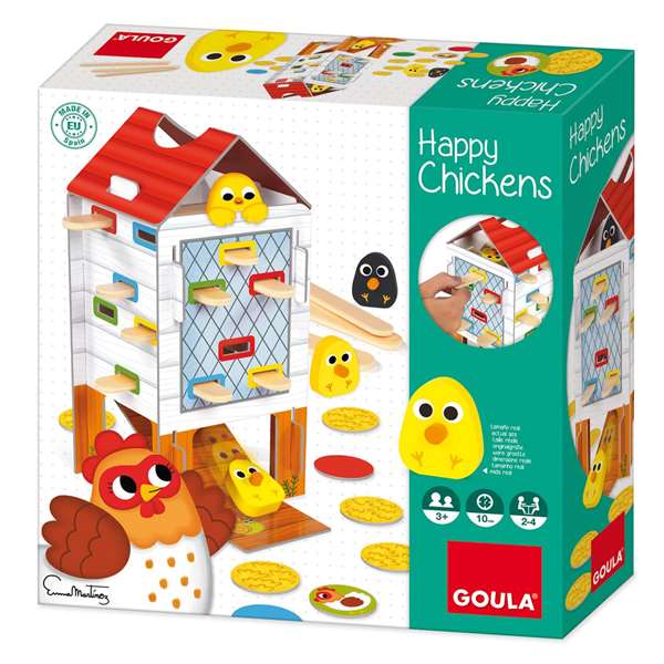 Goula Jeu d'adresse et d'habileté Happy Chickens en bois - Jeu de société pour enfants de 3 à 5 ans - Retirer les bâtons pour trouver les poussins