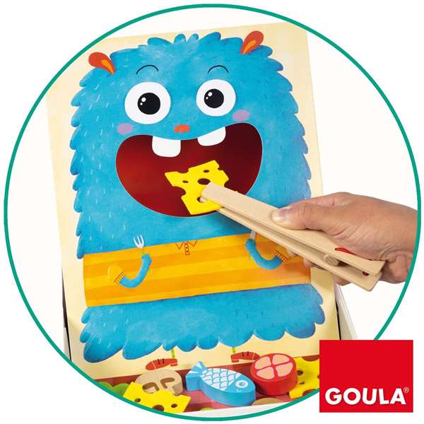 Goula - Jeu d'adresse en bois Hungry Monster - Prépare la pizza avant que le monstre ne la mange - De 3 à 5 ans - Multilingue