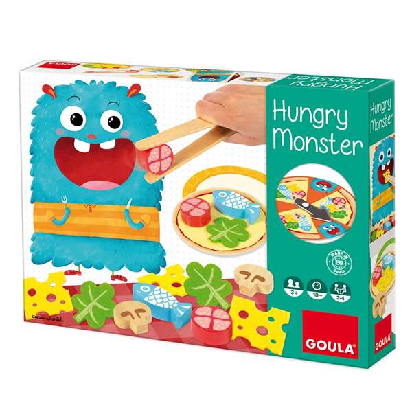 Goula - Jeu d'adresse en bois Hungry Monster - Prépare la pizza avant que le monstre ne la mange - De 3 à 5 ans - Multilingue