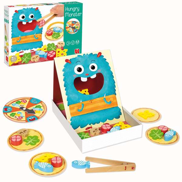 Goula - Jeu d'adresse en bois Hungry Monster - Prépare la pizza avant que le monstre ne la mange - De 3 à 5 ans - Multilingue