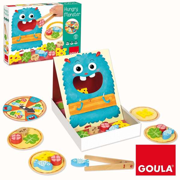 Goula - Jeu d'adresse en bois Hungry Monster - Prépare la pizza avant que le monstre ne la mange - De 3 à 5 ans - Multilingue