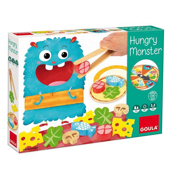 Goula - Jeu d'adresse en bois Hungry Monster - Prépare la pizza avant que le monstre ne la mange - De 3 à 5 ans - Multilingue