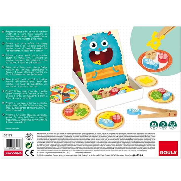 Goula - Jeu d'adresse en bois Hungry Monster - Prépare la pizza avant que le monstre ne la mange - De 3 à 5 ans - Multilingue