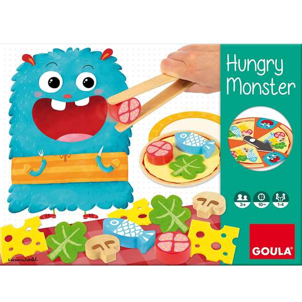Goula - Jeu d'adresse en bois Hungry Monster - Prépare la pizza avant que le monstre ne la mange - De 3 à 5 ans - Multilingue