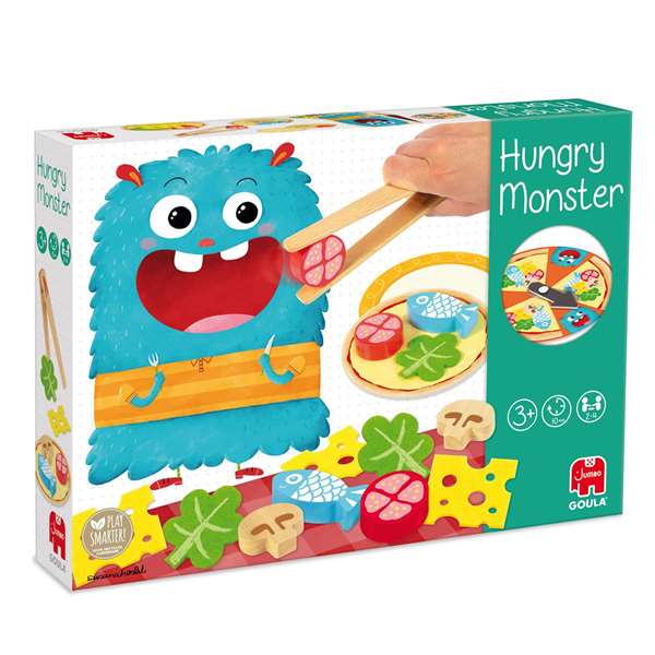 Goula - Jeu d'adresse en bois Hungry Monster - Prépare la pizza avant que le monstre ne la mange - De 3 à 5 ans - Multilingue