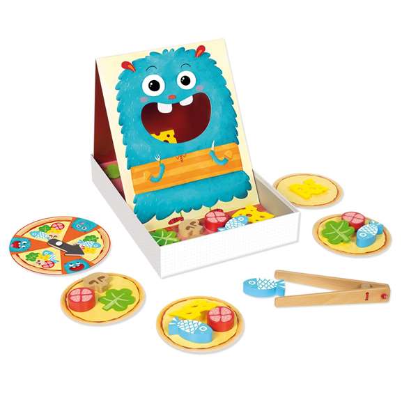 Goula - Jeu d'adresse en bois Hungry Monster - Prépare la pizza avant que le monstre ne la mange - De 3 à 5 ans - Multilingue