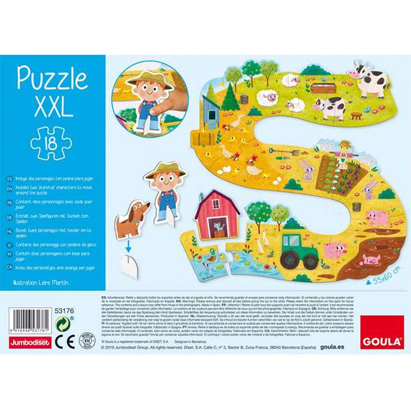 Diset - Puzzle XXL en Carton La Ferme, 17 Pièces Grandes, 2 Figures, Jouet Éducatif pour Enfants de 2 à 4 Ans