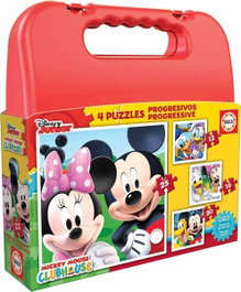 Educa Puzzles progressifs Mickey Mouse 12-16-20-25 pièces avec valisette, jeu de puzzle éducatif pour enfants de 3 à 6 ans, en espagnol et anglais