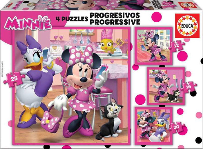 Educa Puzzles Progressifs Minnie Happy Helpers - 4 Puzzles de 12, 16, 20 et 25 Pièces - Jeu en Espagnol et Anglais pour Enfants de 3 à 5 Ans Educa Puzzles Progressifs Minnie Happy Helpers - 4 Puzzles de 12, 16, 20 et 25 Pièces - Jeu en Espagnol et Anglais pour Enfants de 3 à 5 Ans
