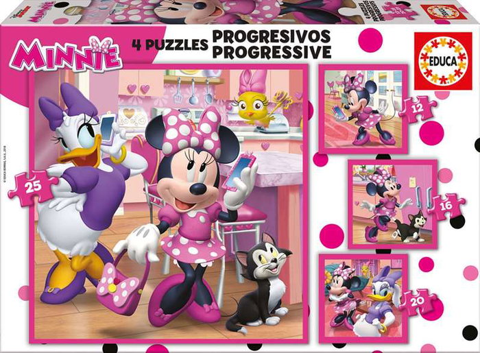 Educa Puzzles Progressifs Minnie Happy Helpers - 4 Puzzles de 12, 16, 20 et 25 Pièces - Jeu en Espagnol et Anglais pour Enfants de 3 à 5 Ans Educa Puzzles Progressifs Minnie Happy Helpers - 4 Puzzles de 12, 16, 20 et 25 Pièces - Jeu en Espagnol et Anglais pour Enfants de 3 à 5 Ans