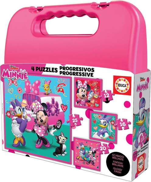 Educa - Puzzles progressifs Minnie Happy Helpers - 12, 16, 20, 25 pièces - En mallette - De 3 à 5 ans