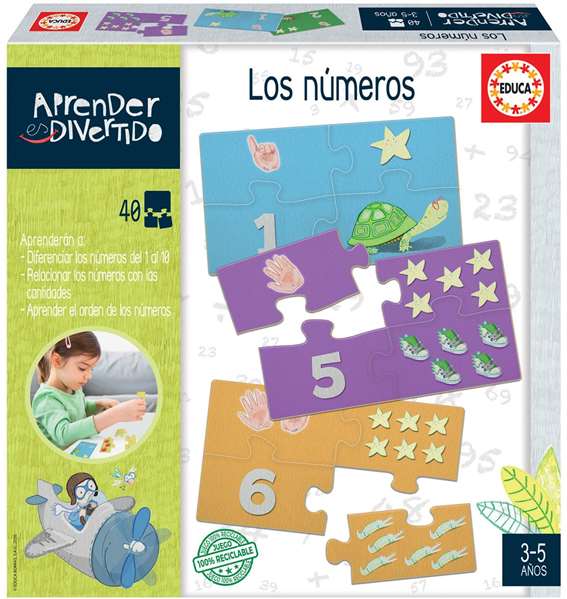 Educa Juego Aprender es Divertido Los Números - Jeu Éducatif pour Apprendre les Nombres en Espagnol et Anglais - 40 Pièces Encajables - Pour Enfants de 3 à 5 Ans