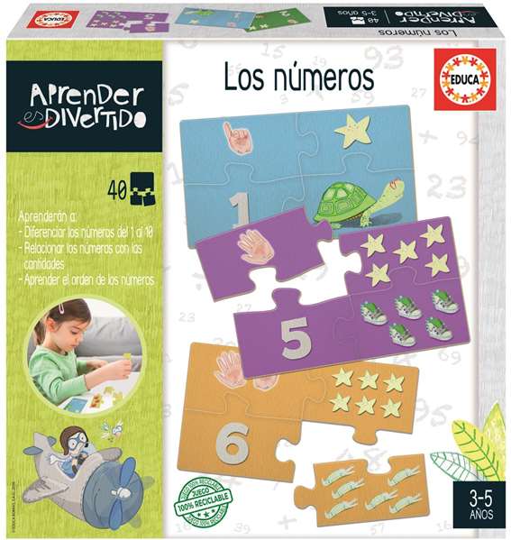 Educa Juego Aprender es Divertido Los Números - Jeu Éducatif pour Apprendre les Nombres en Espagnol et Anglais - 40 Pièces Encajables - Pour Enfants de 3 à 5 Ans