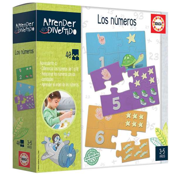 Educa Juego Aprender es Divertido Los Números - Jeu Éducatif pour Apprendre les Nombres en Espagnol et Anglais - 40 Pièces Encajables - Pour Enfants de 3 à 5 Ans
