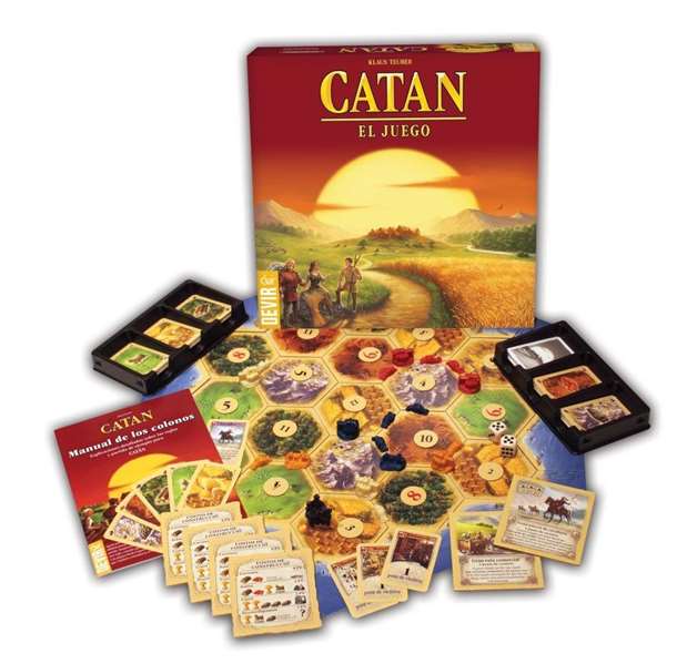 Devir - Jeu de Société Catan en Espagnol - Colonisez l'Île de Catan avec Astuce et Stratégie - Modèles Surtis - De 10 à 99 Ans - Pour 4 Joueurs