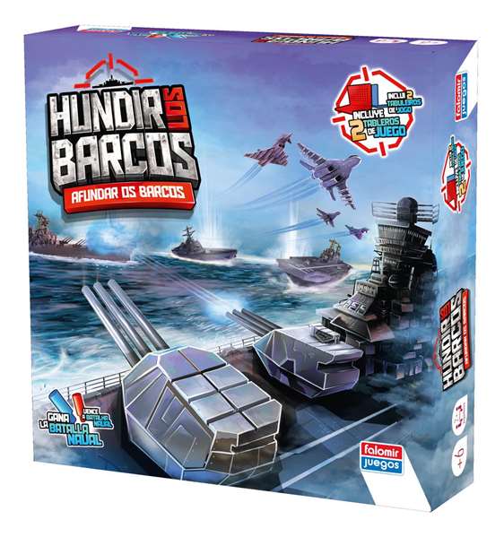 Falomir Jeu de Société Bataille Navale (Hundir Los Barcos) - Jeu en Espagnol pour 2 Joueurs, Boîte en Plastique Rouge/Bleu, Convient à partir de 6 Ans