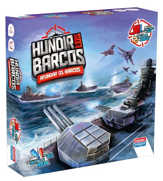 Falomir Jeu de Société Bataille Navale (Hundir Los Barcos) - Jeu en Espagnol pour 2 Joueurs, Boîte en Plastique Rouge/Bleu, Convient à partir de 6 Ans