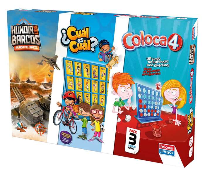 Falomir Juego Coloca 4, Hundir los Barcos y Cuál es Cuál - Jeu de société de 3 jeux classiques (Puissance 4, Bataille navale et Qui est-ce ?) - Version en espagnol