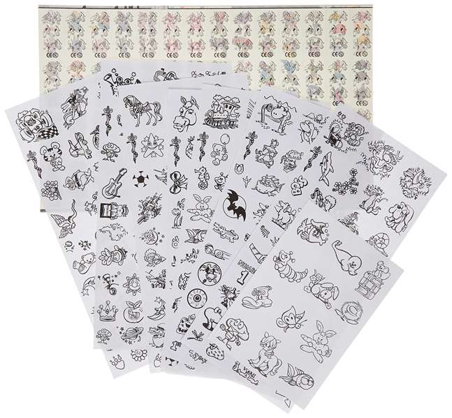 Falomir Juego Tatuajes y Pegatinas - Coffret créatif 250 autocollants et 112 tatouages temporaires avec 4 feutres et pochoirs - À partir de 6 ans