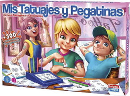 Falomir Juego Tatuajes y Pegatinas - Coffret créatif 250 autocollants et 112 tatouages temporaires avec 4 feutres et pochoirs - À partir de 6 ans